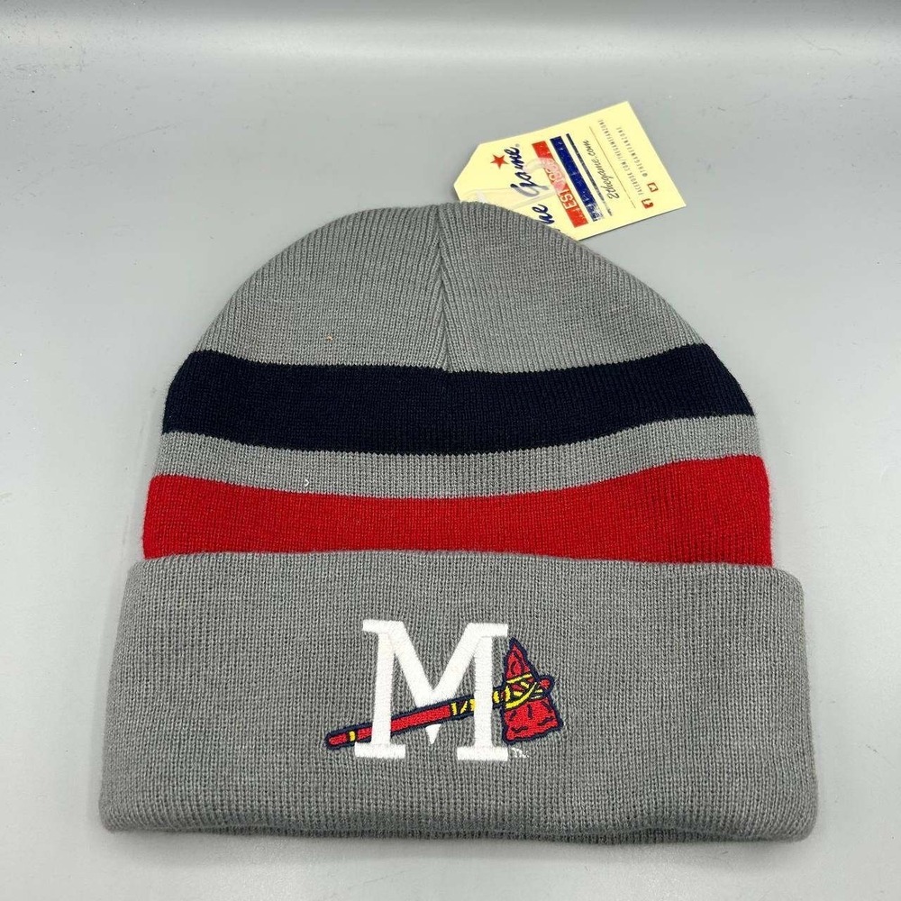 Atlanta Braves MLB Hat Men Gray Striped Knit The Game Cuffed Beanie Cap New